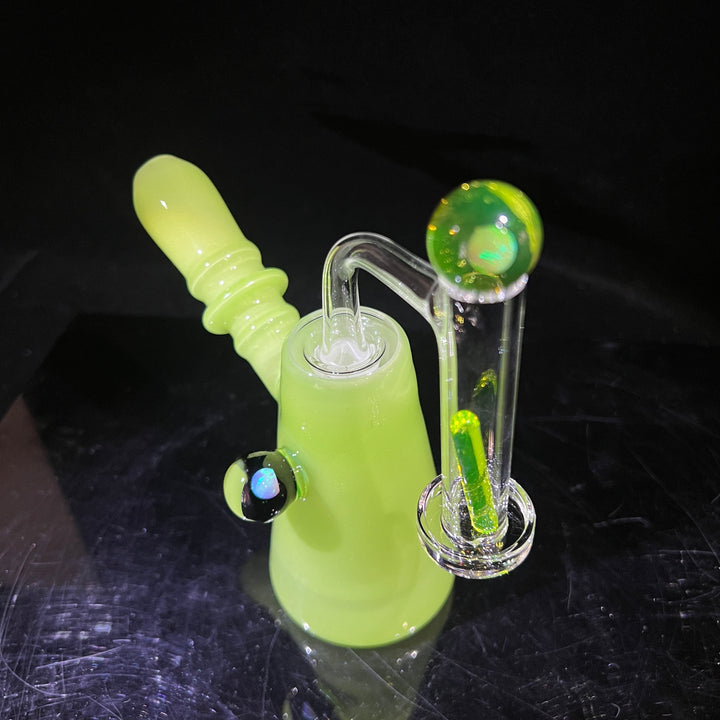 Lime White Satin Rig Glass Pipe Tako Glass   