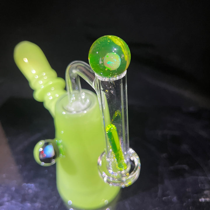 Lime White Satin Rig Glass Pipe Tako Glass   