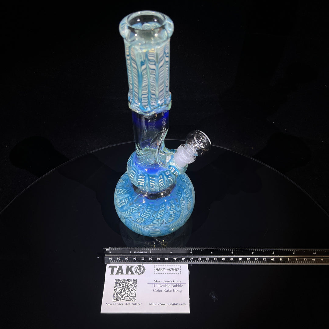 11" Double Bubble Color Rake Bong Glass Pipe Mary Jane's Glass