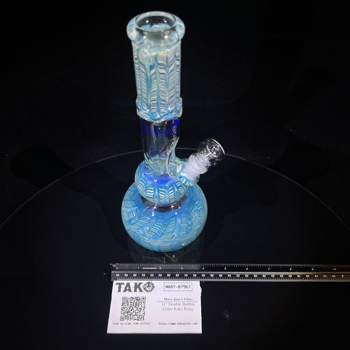 11" Double Bubble Color Rake Bong Glass Pipe Mary Jane's Glass