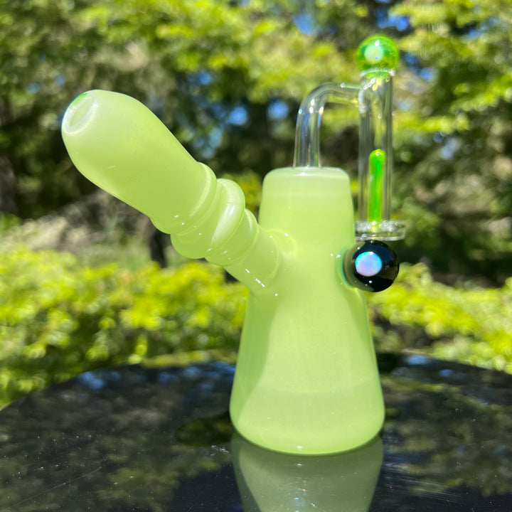 Lime White Satin Rig Glass Pipe Tako Glass   