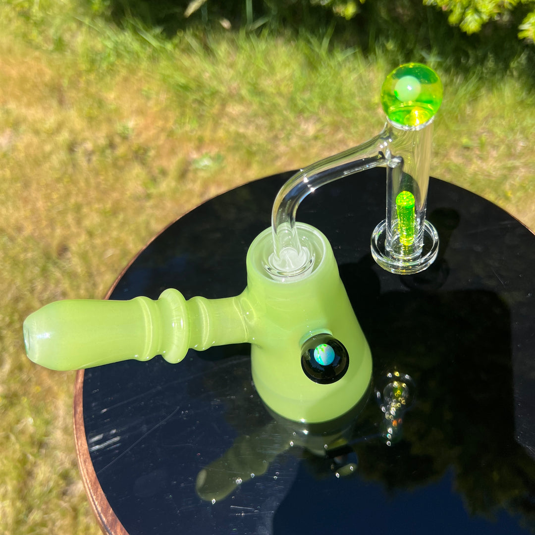 Lime White Satin Rig Glass Pipe Tako Glass   