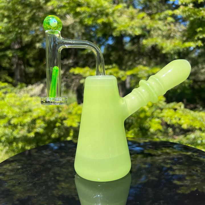 Lime White Satin Rig Glass Pipe Tako Glass   