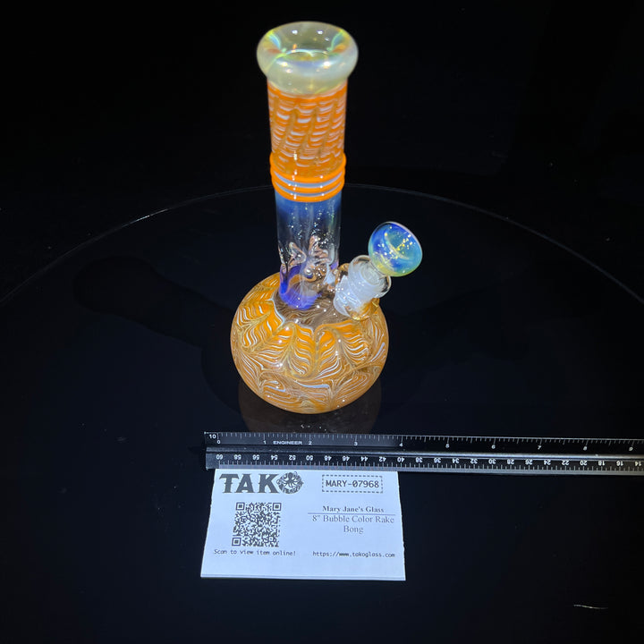 8" Bubble Color Rake Bong Glass Pipe Mary Jane's Glass