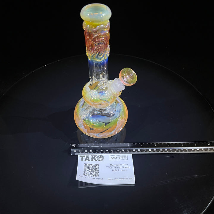 9.5" Fumed Double Bubble Bong Glass Pipe Mary Jane's Glass