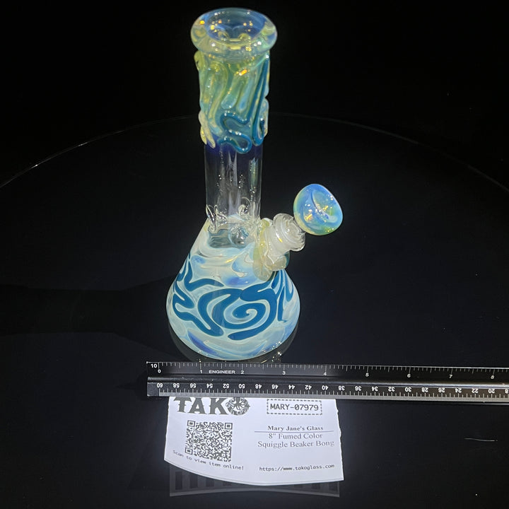 8" Fumed Color Squiggle Beaker Bong Glass Pipe Mary Jane's Glass