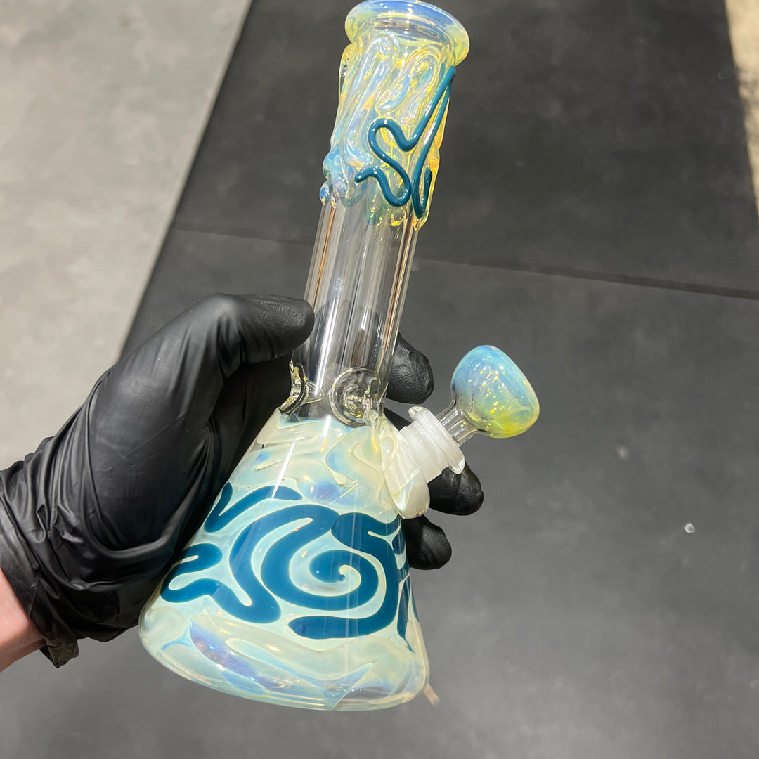 8" Fumed Color Squiggle Beaker Bong Glass Pipe Mary Jane's Glass