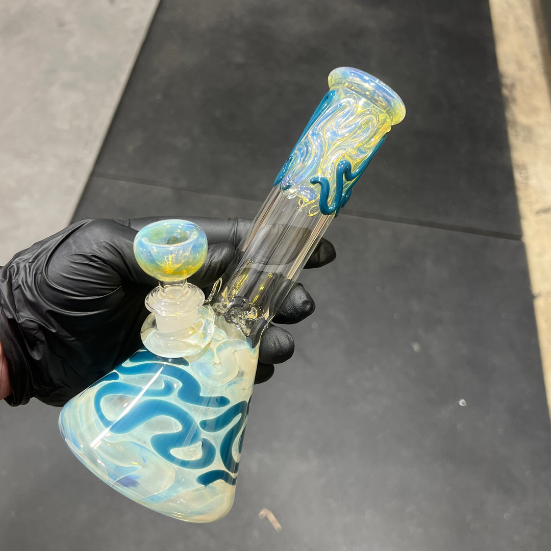 8" Fumed Color Squiggle Beaker Bong Glass Pipe Mary Jane's Glass