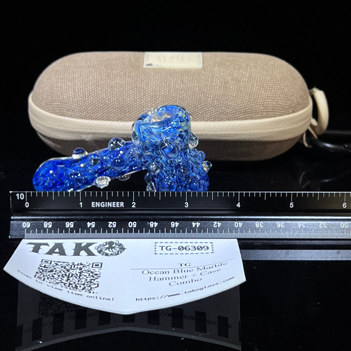 Ocean Blue Marble Hammer + Case Combo Glass Pipe TG   