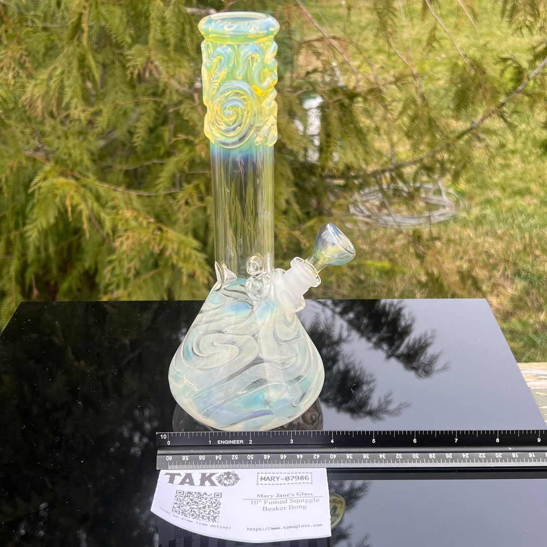 10" Fumed Squiggle Beaker Bong Glass Pipe Mary Jane's Glass