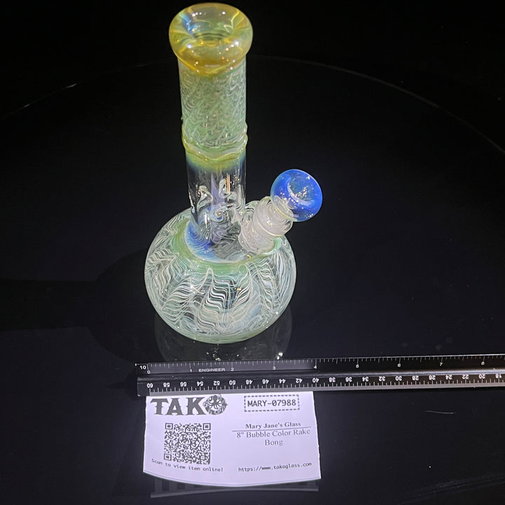 8" Bubble Color Rake Bong Glass Pipe Mary Jane's Glass