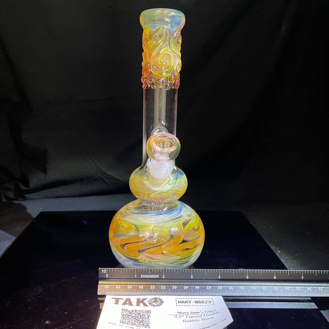 9.5" Fumed Double Bubble Bong Glass Pipe Mary Jane's Glass   