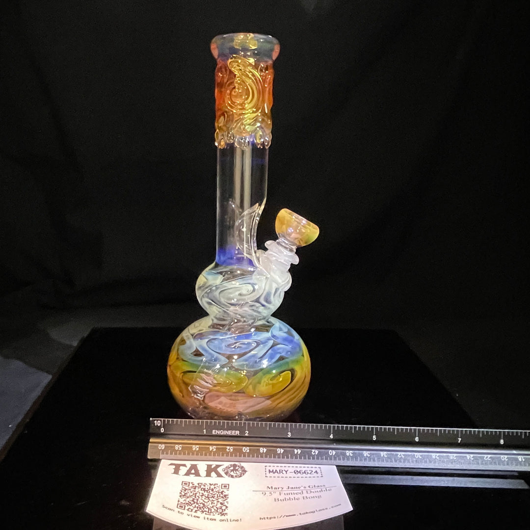 9.5" Fumed Double Bubble Bong Glass Pipe Mary Jane's Glass   