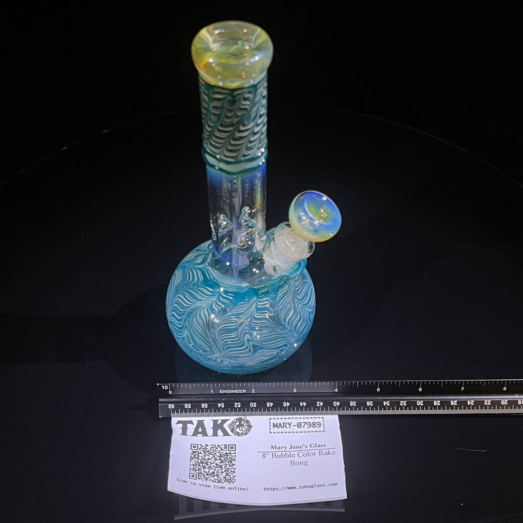 8" Bubble Color Rake Bong Glass Pipe Mary Jane's Glass