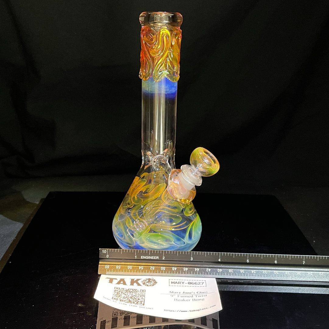 9" Fumed Twist Beaker Bong Glass Pipe Mary Jane's Glass   