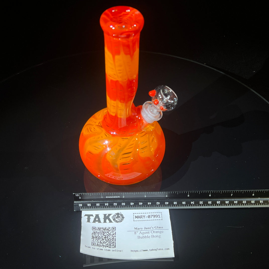 8" Agent Orange Bubble Bong Glass Pipe Mary Jane's Glass