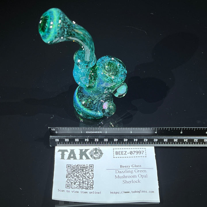 Dazzling Green Mushroom Opal Sherlock Glass Pipe Beezy Glass