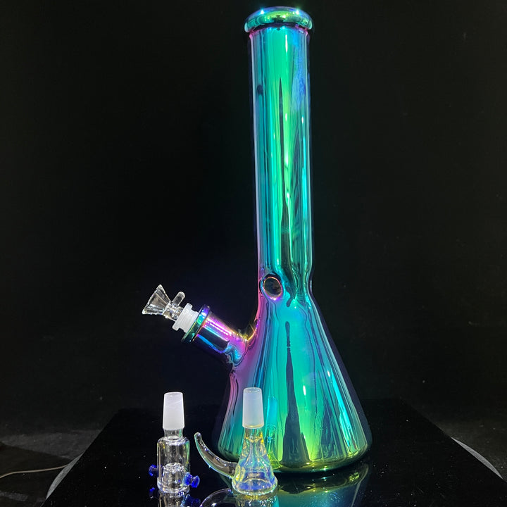 Lustrous Iridescent Bong 13" + Pull Slide Combo Glass Pipe TG   