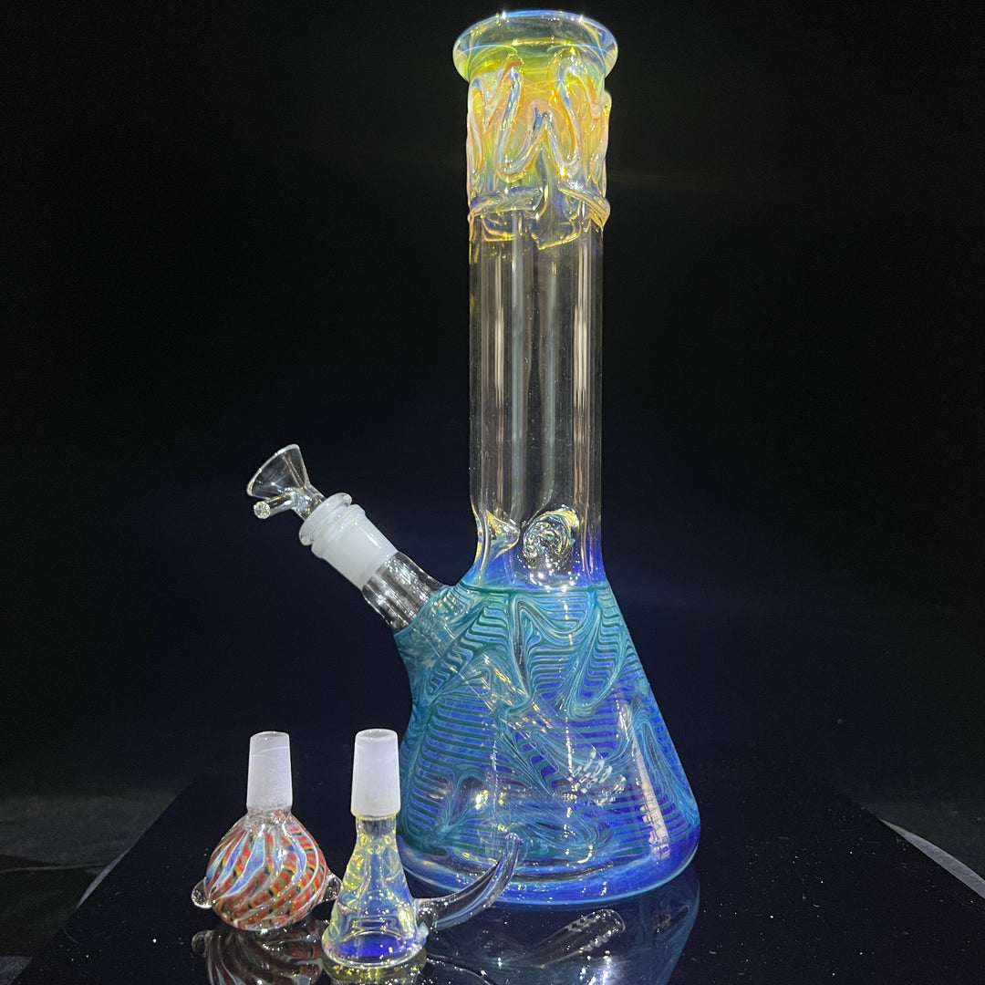 12" Ripple Fume Beaker Bong + Pull Slide Combo Glass Pipe TG   