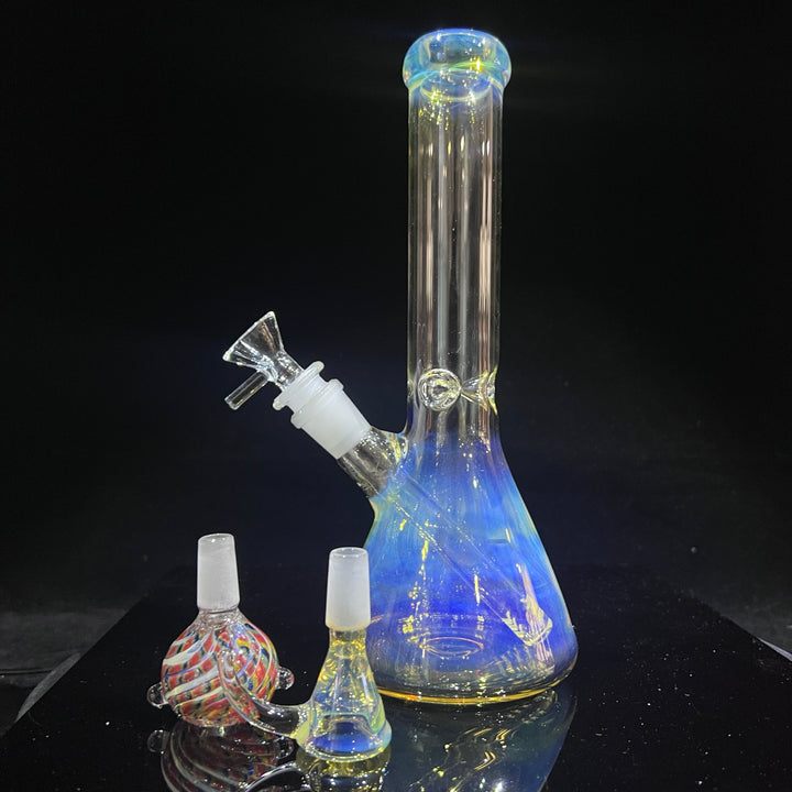 10" Fume Beaker Bong + Pull Slide Combo Glass Pipe TG   