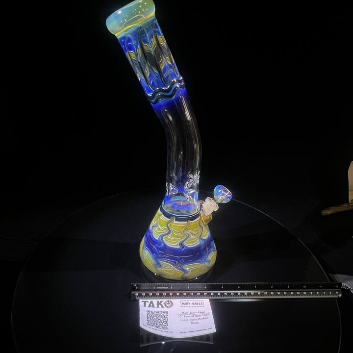 15" Fumed Bent Neck Color Rake Beaker Bong Glass Pipe Mary Jane's Glass