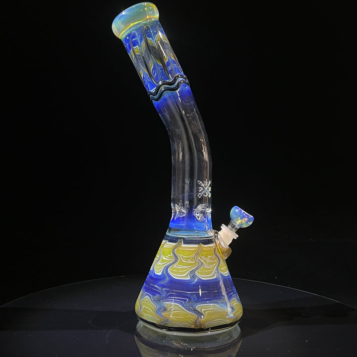 15" Fumed Bent Neck Color Rake Beaker Bong Glass Pipe Mary Jane's Glass