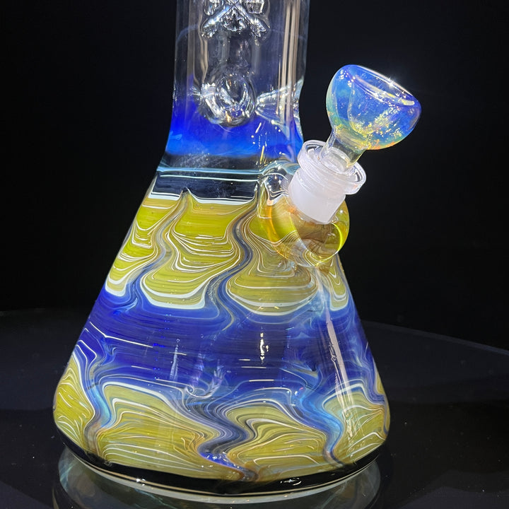 15" Fumed Bent Neck Color Rake Beaker Bong Glass Pipe Mary Jane's Glass