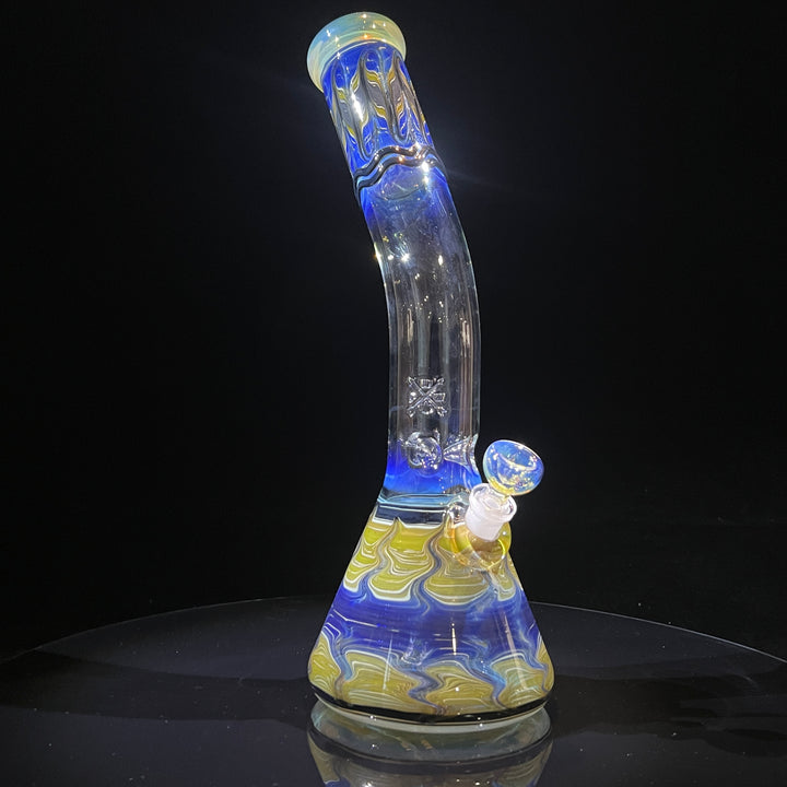 15" Fumed Bent Neck Color Rake Beaker Bong Glass Pipe Mary Jane's Glass