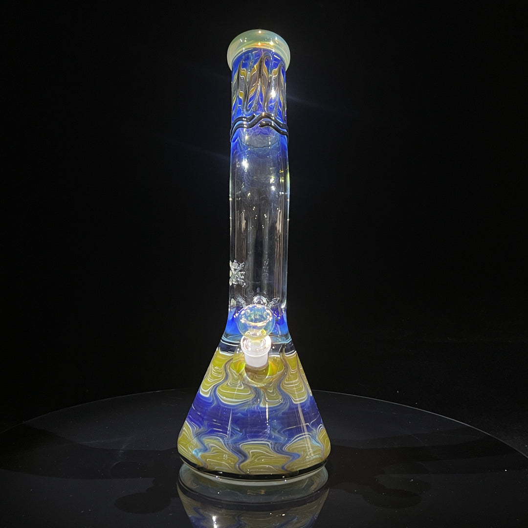 15" Fumed Bent Neck Color Rake Beaker Bong Glass Pipe Mary Jane's Glass