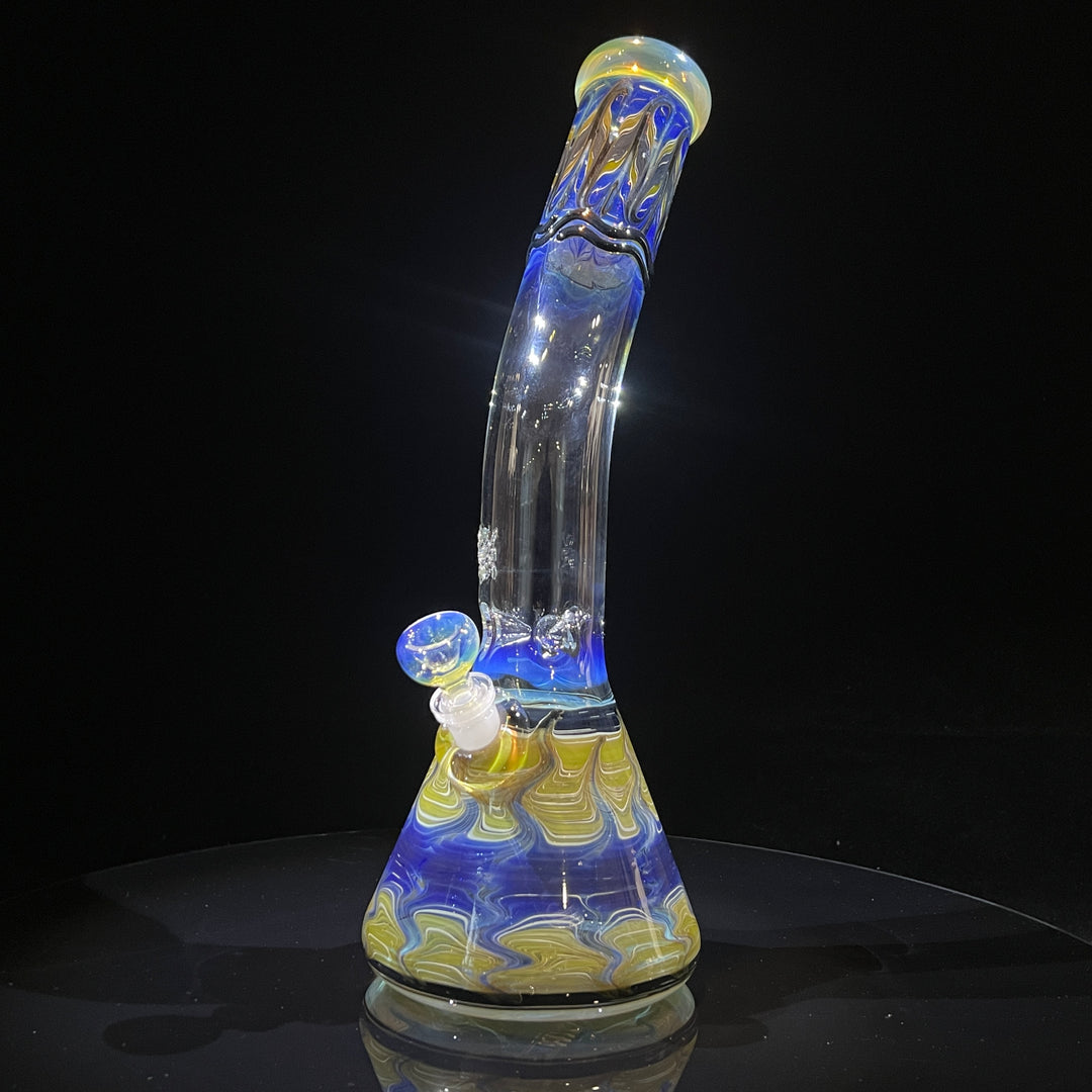 15" Fumed Bent Neck Color Rake Beaker Bong Glass Pipe Mary Jane's Glass