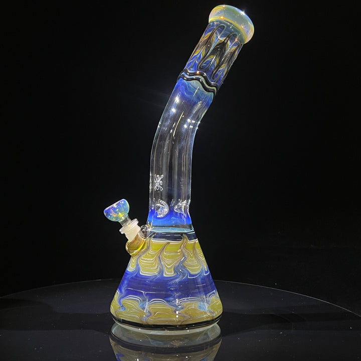 15" Fumed Bent Neck Color Rake Beaker Bong Glass Pipe Mary Jane's Glass