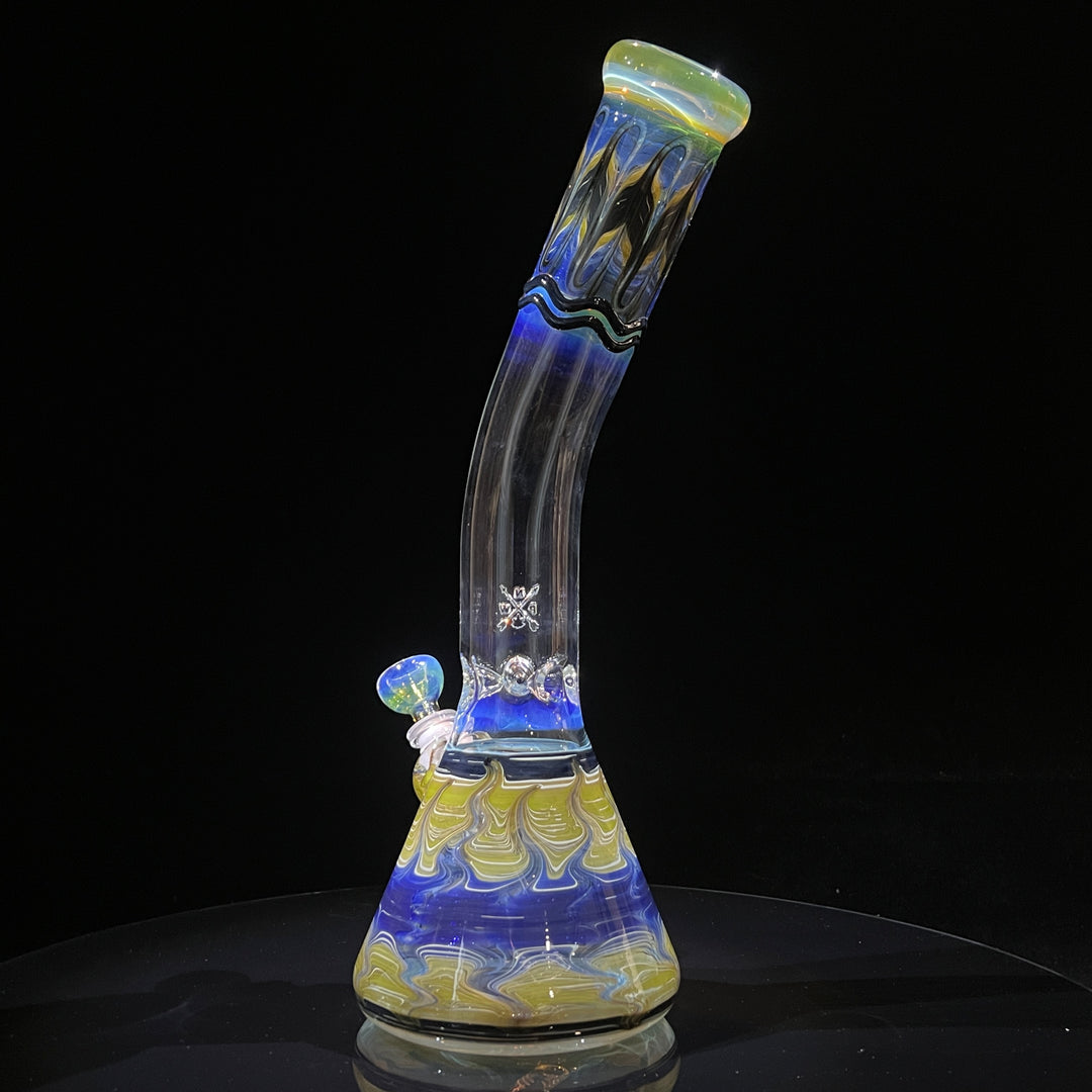 15" Fumed Bent Neck Color Rake Beaker Bong Glass Pipe Mary Jane's Glass