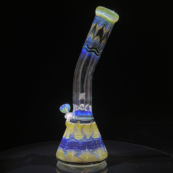 15" Fumed Bent Neck Color Rake Beaker Bong Glass Pipe Mary Jane's Glass