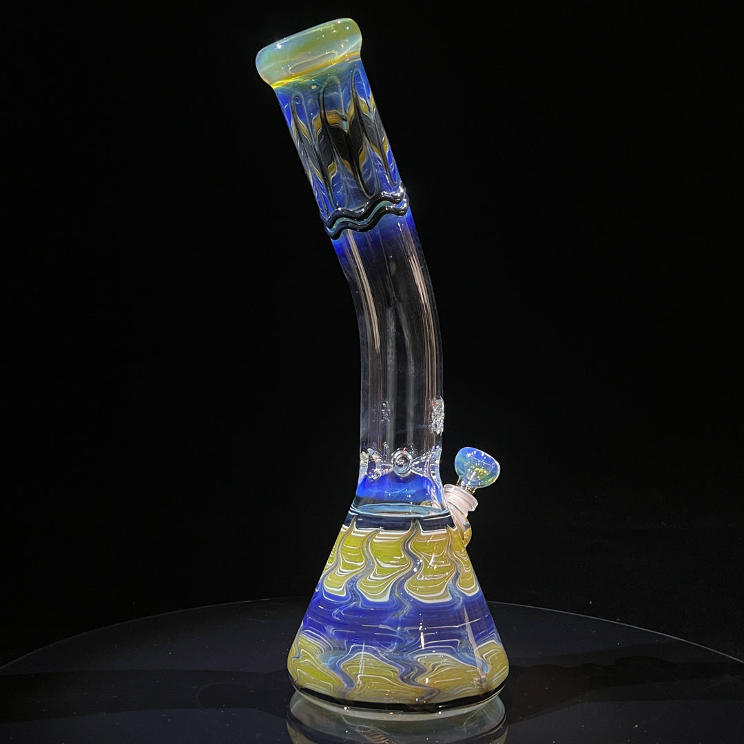 15" Fumed Bent Neck Color Rake Beaker Bong Glass Pipe Mary Jane's Glass