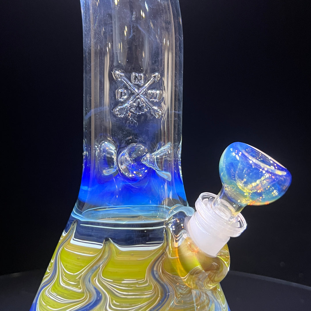 15" Fumed Bent Neck Color Rake Beaker Bong Glass Pipe Mary Jane's Glass