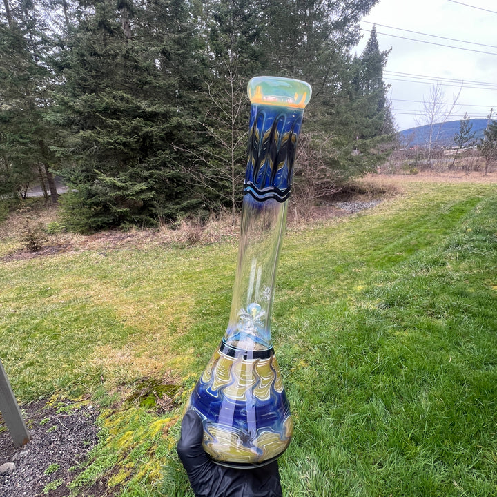 15" Fumed Bent Neck Color Rake Beaker Bong Glass Pipe Mary Jane's Glass