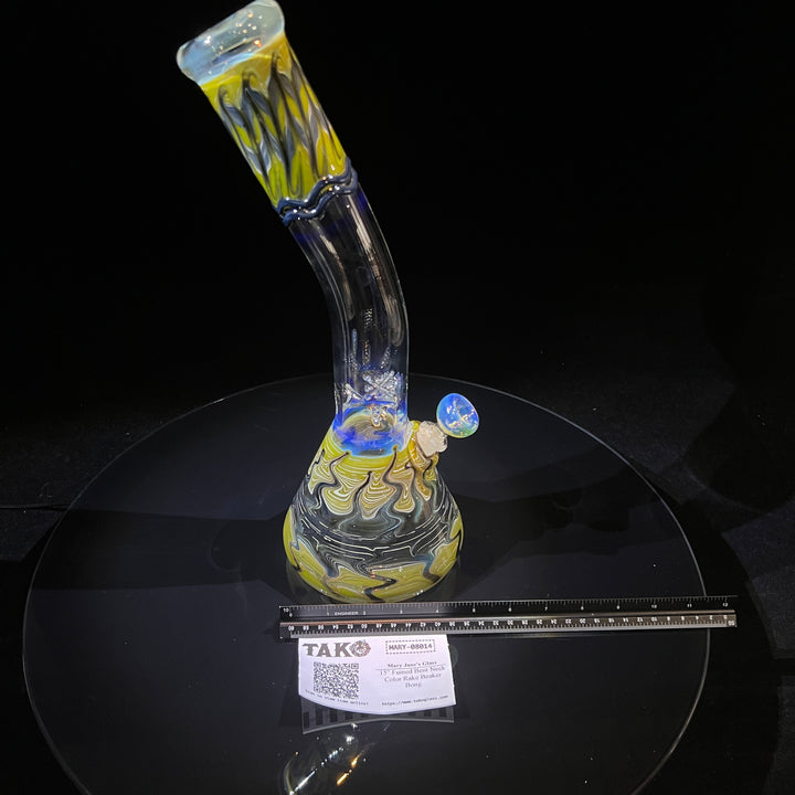 15" Fumed Bent Neck Color Rake Beaker Bong Glass Pipe Mary Jane's Glass