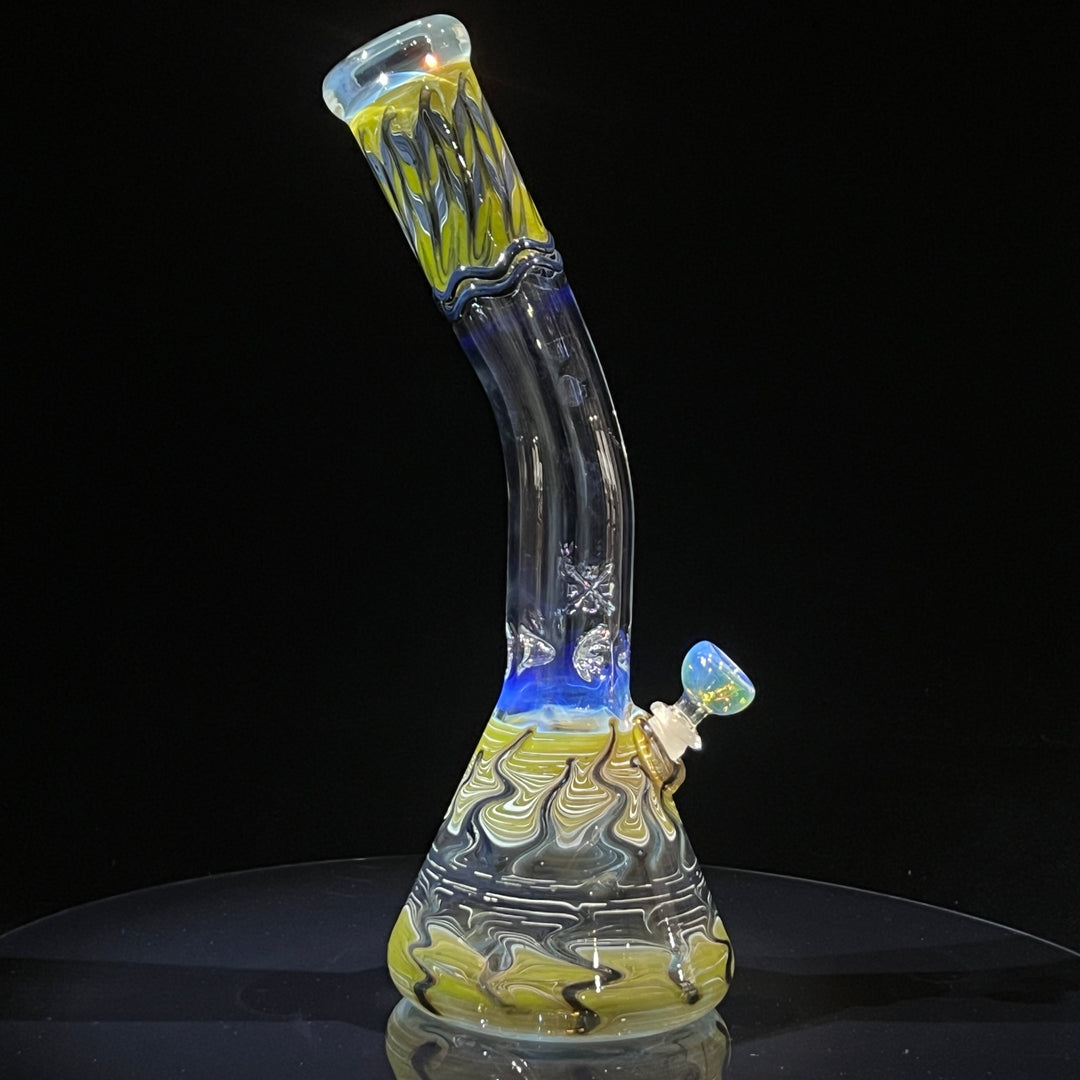 15" Fumed Bent Neck Color Rake Beaker Bong Glass Pipe Mary Jane's Glass