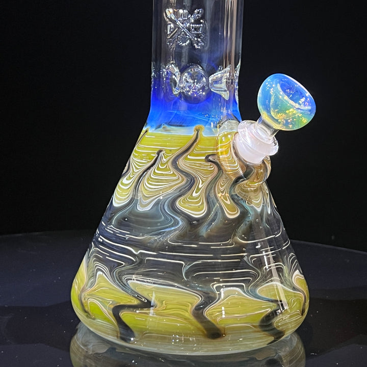 15" Fumed Bent Neck Color Rake Beaker Bong Glass Pipe Mary Jane's Glass