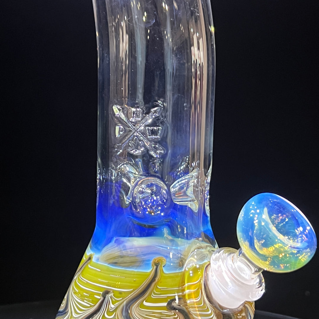 15" Fumed Bent Neck Color Rake Beaker Bong Glass Pipe Mary Jane's Glass