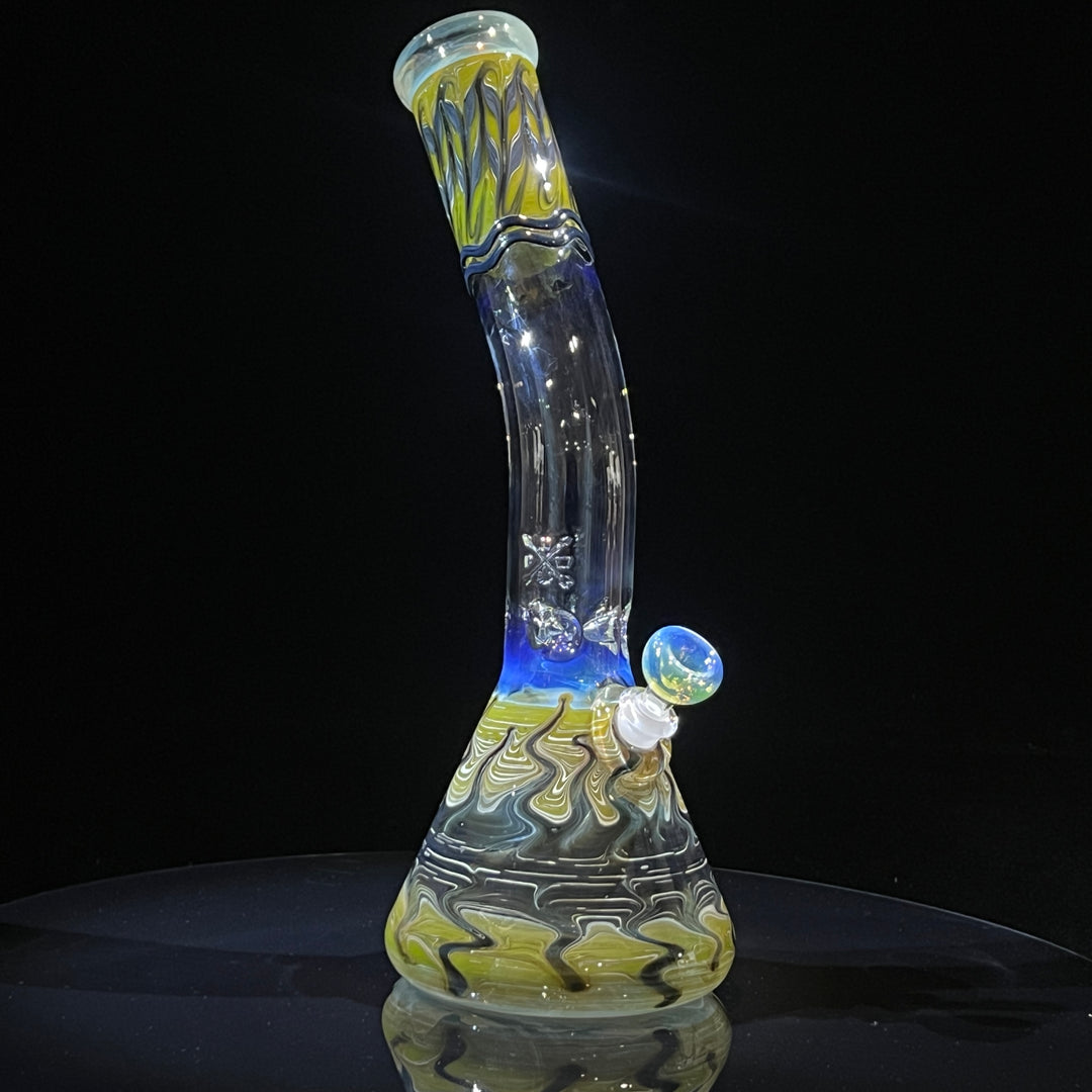 15" Fumed Bent Neck Color Rake Beaker Bong Glass Pipe Mary Jane's Glass