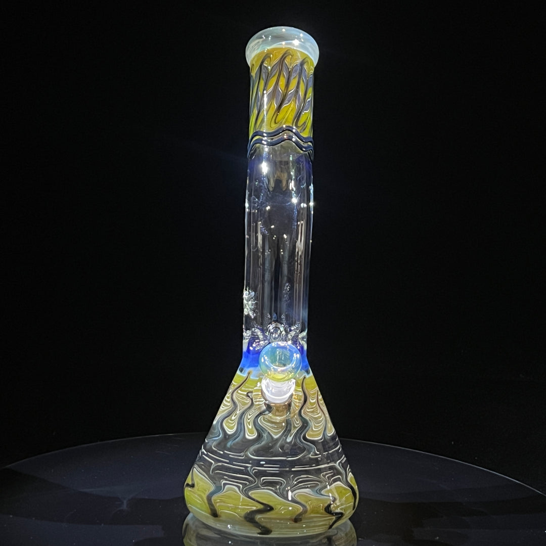 15" Fumed Bent Neck Color Rake Beaker Bong Glass Pipe Mary Jane's Glass