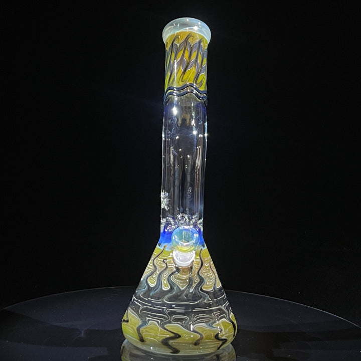 15" Fumed Bent Neck Color Rake Beaker Bong Glass Pipe Mary Jane's Glass