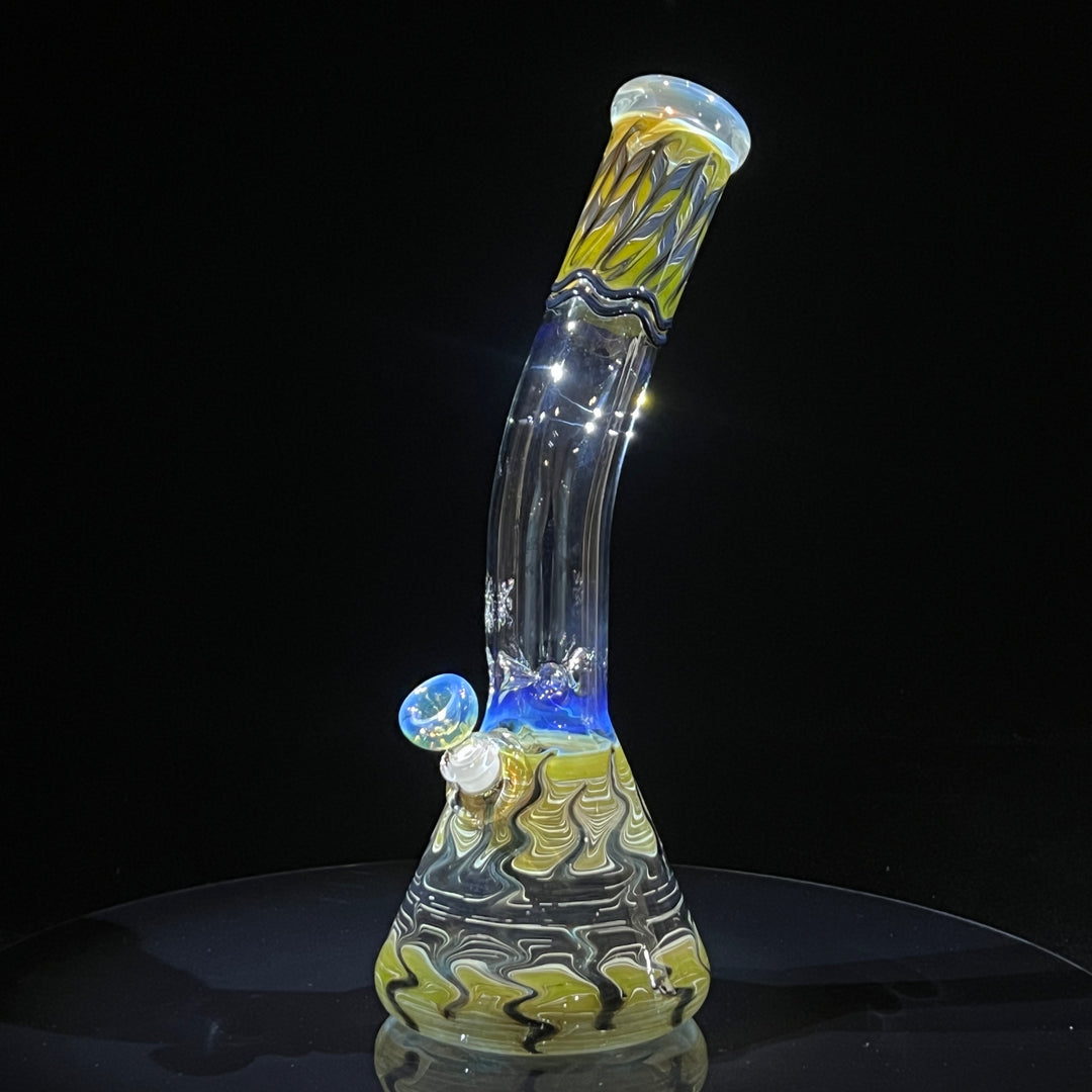 15" Fumed Bent Neck Color Rake Beaker Bong Glass Pipe Mary Jane's Glass