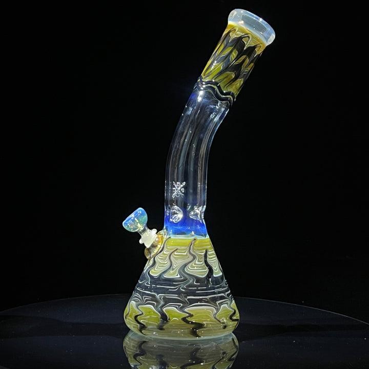 15" Fumed Bent Neck Color Rake Beaker Bong Glass Pipe Mary Jane's Glass