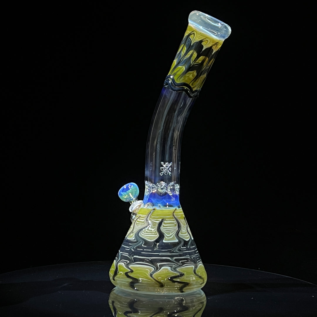 15" Fumed Bent Neck Color Rake Beaker Bong Glass Pipe Mary Jane's Glass