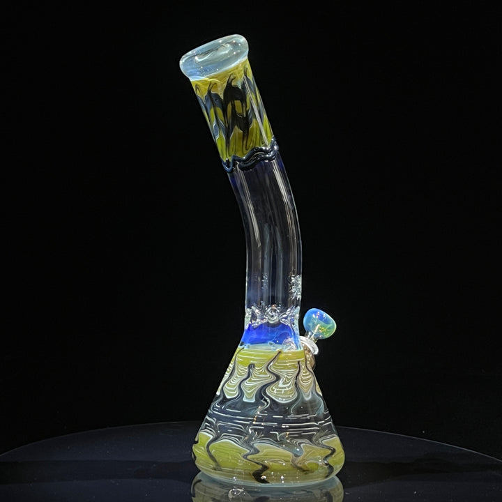 15" Fumed Bent Neck Color Rake Beaker Bong Glass Pipe Mary Jane's Glass