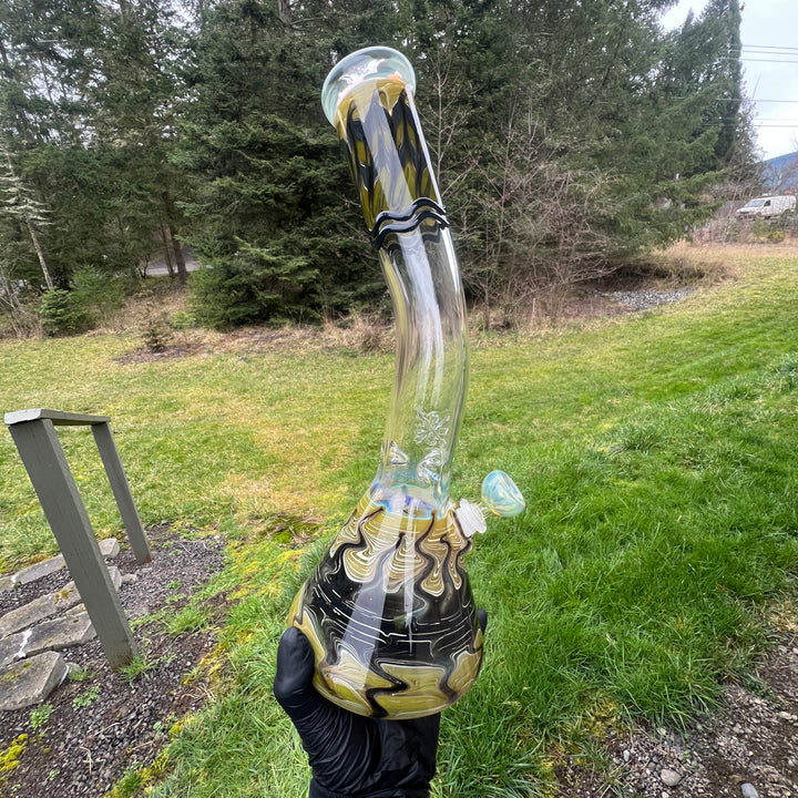 15" Fumed Bent Neck Color Rake Beaker Bong Glass Pipe Mary Jane's Glass