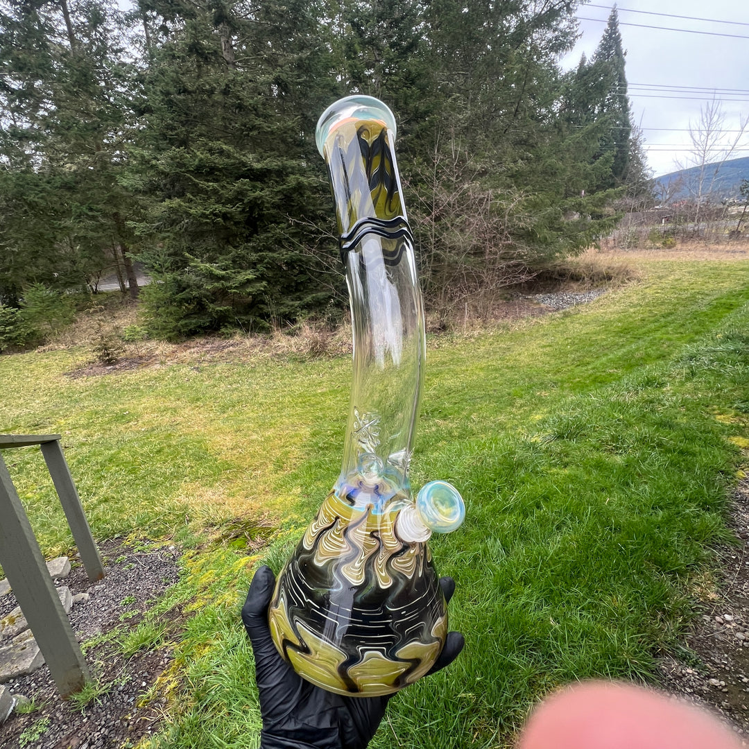 15" Fumed Bent Neck Color Rake Beaker Bong Glass Pipe Mary Jane's Glass