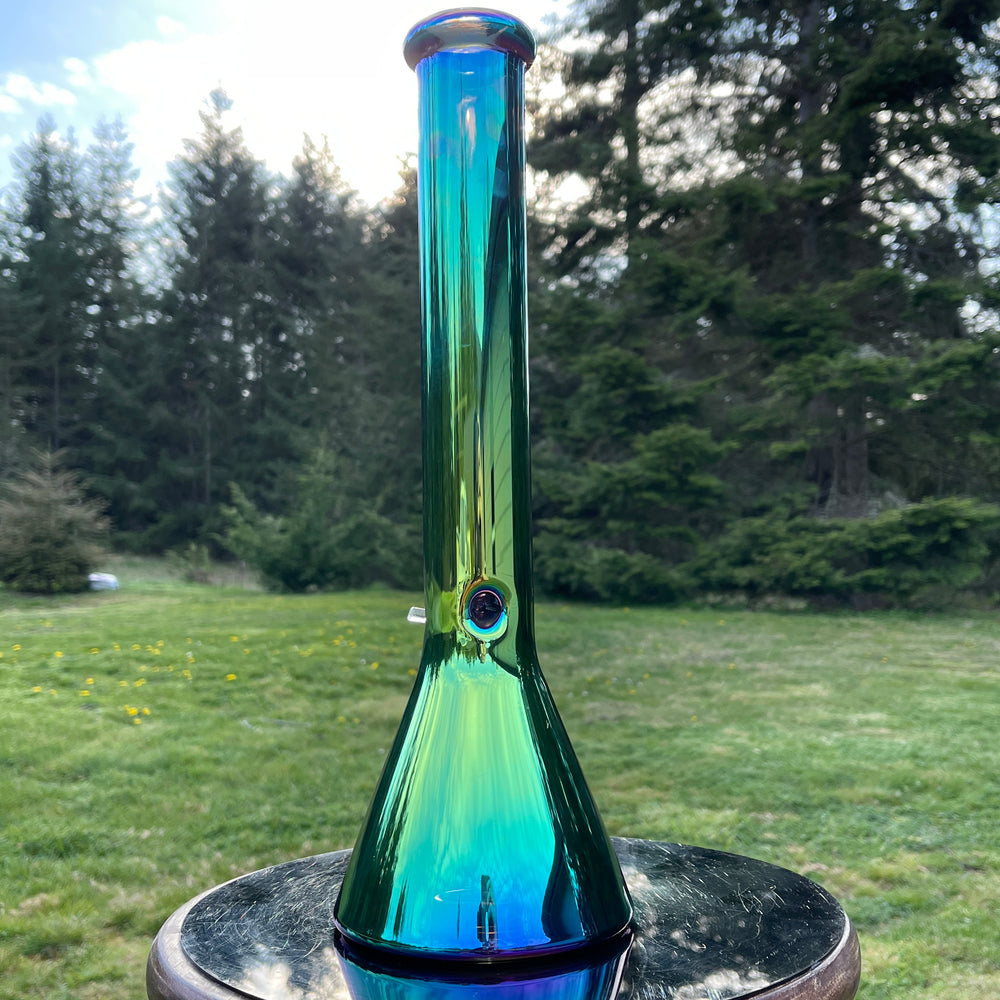 16" Iridescent Green Beaker Bong Glass Pipe TG   